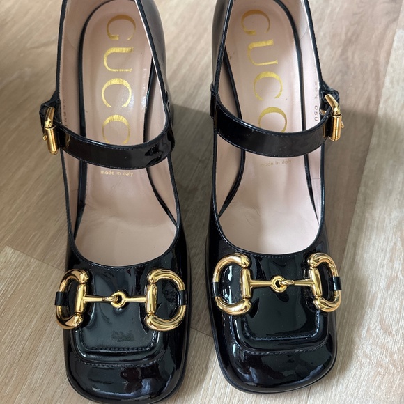 NWT Gucci Black Patent leather Baby Horsebit Mid-Heel Mary Jane Pumps EU 38.5. - Picture 1 of 6